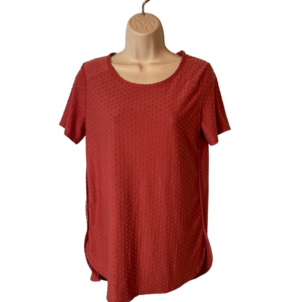 Adrianna Papell Women's Tunic Red Sand‎ Swiss Dot Blouse Short Sleeve Small Fall